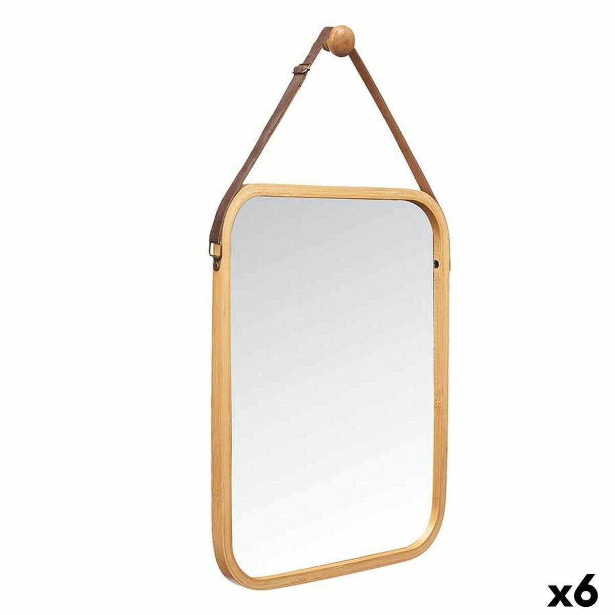 Hanging mirror Natural Leather Bamboo Rectangular 34 x 41,5 x 1,5 cm (6 Units)-0